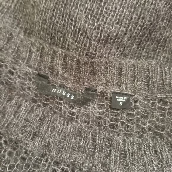 GUESS Gray Asymmetrical Sweater Small Slouchy Long Sleeve Loose Knit Faux Mohair - Picture 5 of 8